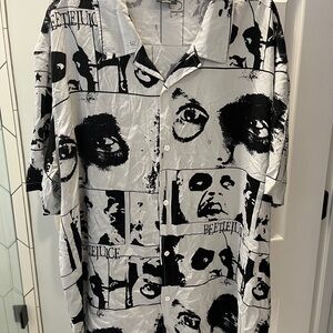 Black and White Graphic Button-Up Shirt beetlejuice